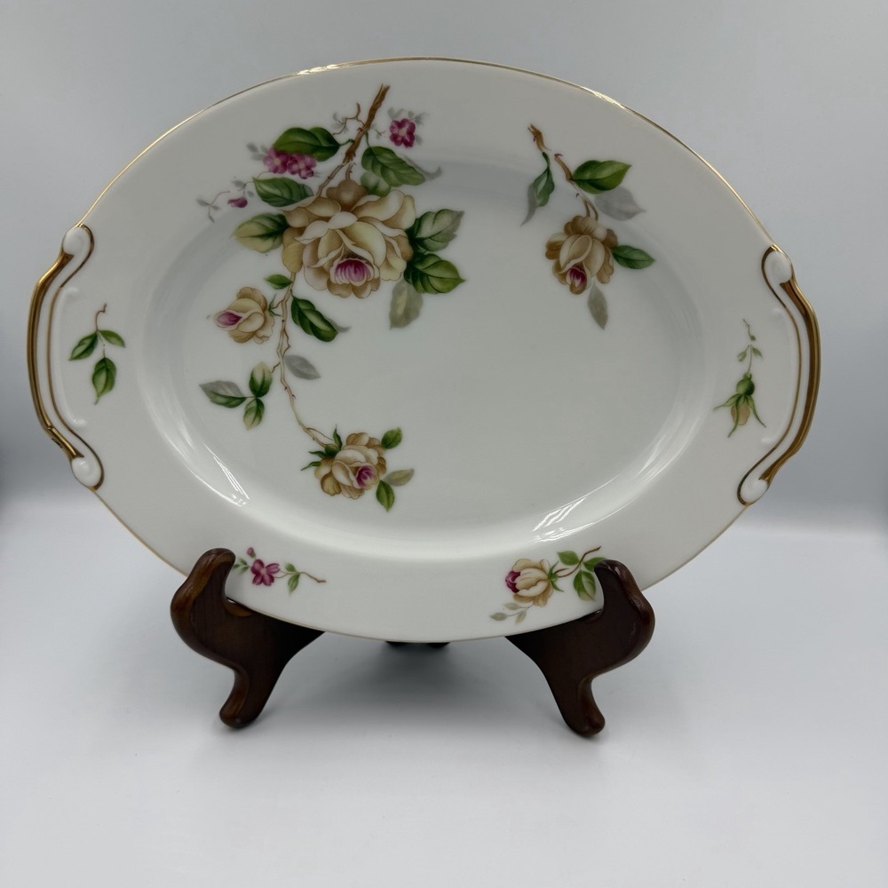 Lynmore Fine China Golden Rose 12 Inch  Oval Serving Platter